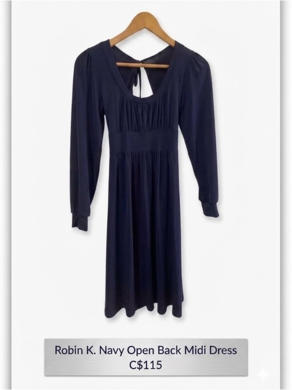 Robin K. Navy Open Back Midi Dress - Size S - Made in USA Flawless